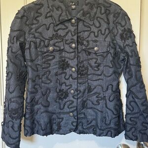 Analogy Jean Jacket with Black Textured Detail